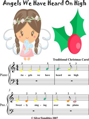 cover image of Angels We Have Heard On High Beginner Piano Sheet Music with Colored Notes